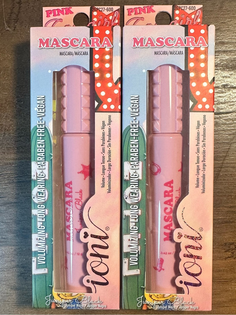 Ioni Pink Cowgirl 2pc Mascara ~Juniper Black ~ Volumizing Long Wearing Vegan New